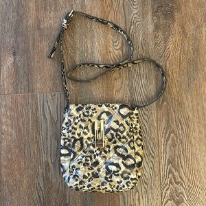 Vince Camuto Leather Crossbody Bag, 8-1/4 by 6-3/4 by 3”. Natural Animal Print.